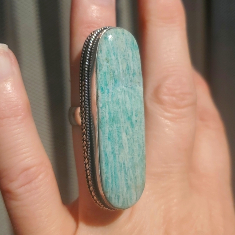 New Oversized Amazonite 925 Silver Statement Ring.